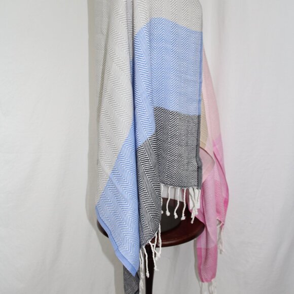 Talbots Shawl Wrap Scarf Pink Tan Blue Black Fringe Acrylic Wool  Soft Fall NEW - Picture 5 of 8